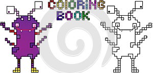 Coloring book pixel monster fourth