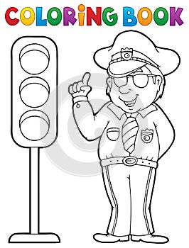 Coloring book policeman with semaphore