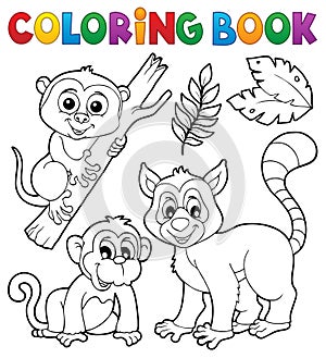 Coloring book primates and monkey