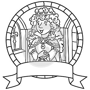 Coloring book of queen or princess. Emblem