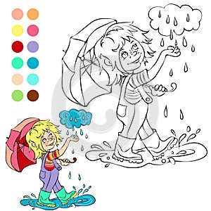 Coloring book rainy weather theme