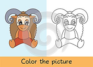 Coloring book. Ram, sheep. Cartoon animall. Kids game. Color picture. Learning by playing. Task for children photo