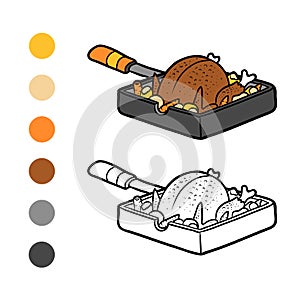 Coloring book, Roasted Chicken in a frying pan