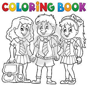 Coloring book with school pupils