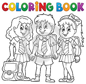 Coloring book with school pupils photo
