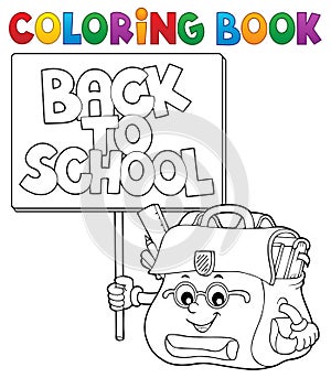 Coloring book schoolbag with sign photo
