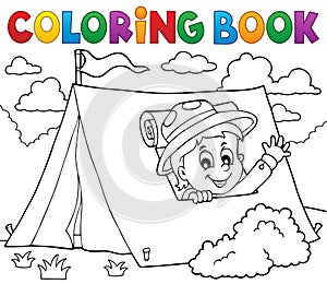 Coloring book scout in tent theme 1