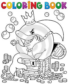 Coloring book with shark and treasure