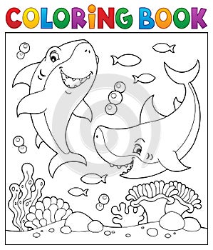 Coloring book sharks underwater 1