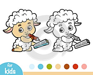 Coloring book, Sheep writer with a pencil and a notebook