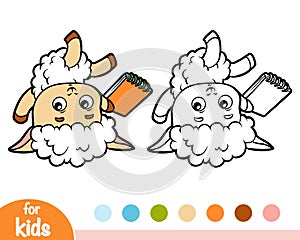 Coloring book, Sheep writer with a pencil and a notebook