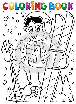 Coloring book skiing theme 1