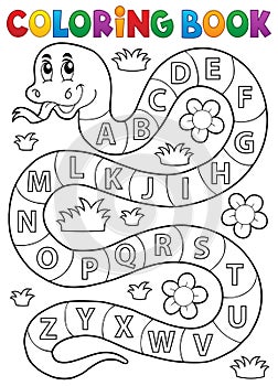 Coloring book snake with alphabet theme