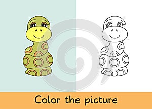 Coloring book. Snake. Cartoon animall. Kids game. Color picture. Learning by playing. Task for children photo