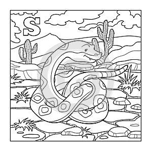 Coloring book (snake), colorless illustration (letter S)