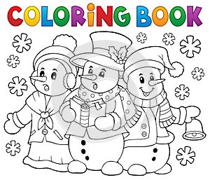 Coloring book snowmen carol singers