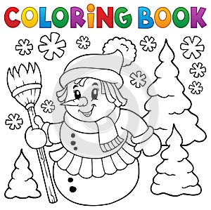 Coloring book snowwoman topic 1