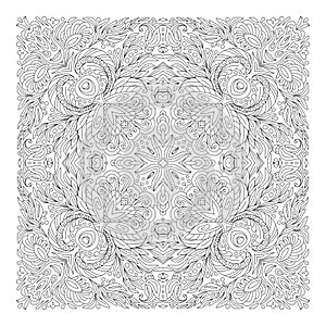 Coloring book square page for adults - floral authentic carpet design, joy to older children and adult colorists, who