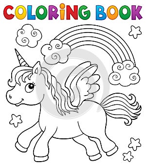 Coloring book stylized unicorn theme 2