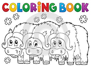 Coloring book with three muskoxen