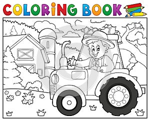 Coloring book tractor near farm theme 1