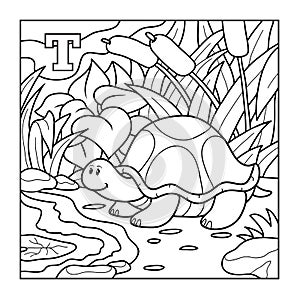 Coloring book (turtle), colorless alphabet for children: letter