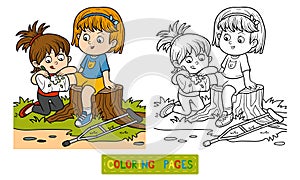 Coloring book (Two girls on the glade)