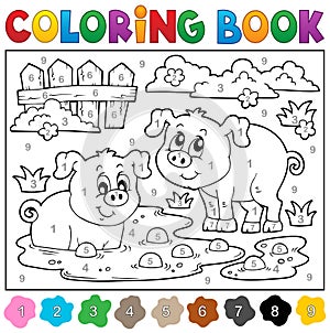 Coloring book with two happy pigs