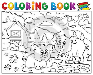 Coloring book two pigs near farm