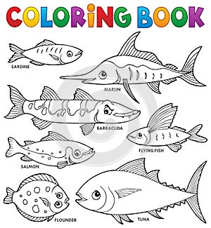 Coloring book various fishes theme set 1