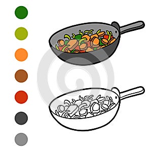 Coloring book, Vegetables in a frying pan