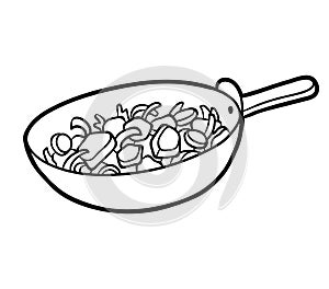 Coloring book, Vegetables in a frying pan