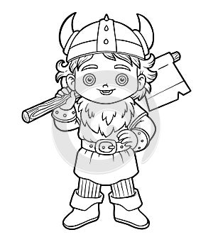 Coloring book, Viking boy with an ax