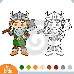 Coloring book, Viking boy with an ax