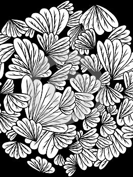 Coloring book, white picture. Leaves of flowers similar to wings. Vector A4
