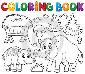 Coloring book with wild pigs theme 1