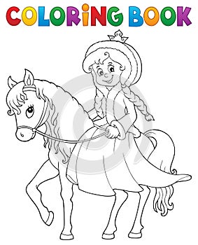 Coloring book winter princess on horse