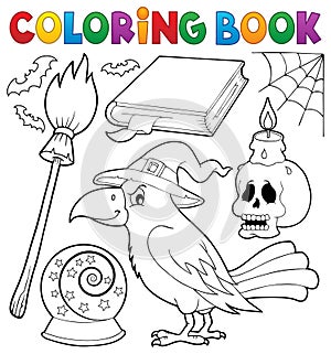 Coloring book witch crow theme