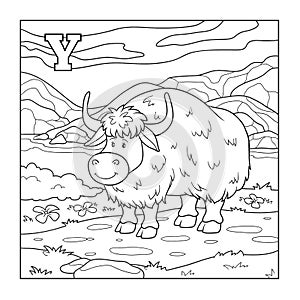 Coloring book (yak), colorless illustration (letter Y)