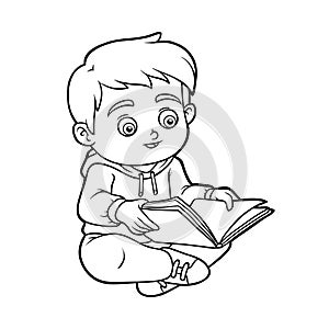 Coloring book, Young boy reading a book