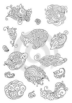 Coloring book zentangle doodle sketch. Tattoo sketch. Ethnic tribal wavy vector illustration