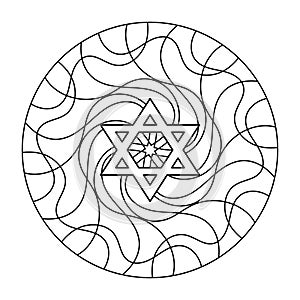 coloring books jewish star of david in a circle . Mosaic background with a six-pointed star.