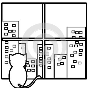 Coloring cat watching city