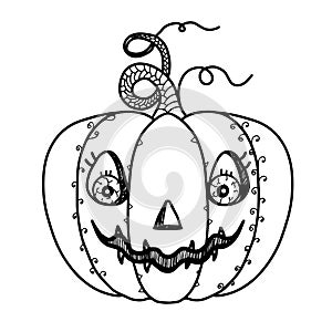 Coloring contour with pumpkin for Halloween isolated on white  background, Coloring page for kids,or coloring hand book