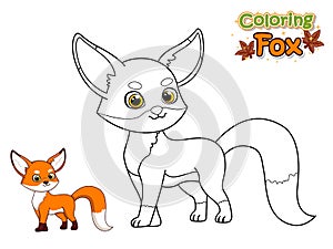 Coloring The Cute Cartoon Fox. Educational Game for Kids. Vector Illustration With Cartoon Animal Characters