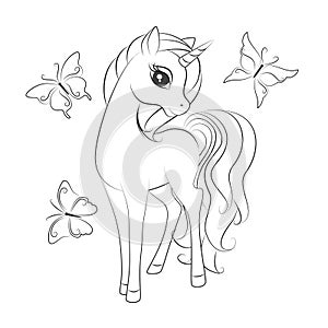 Coloring cute little unicorn and butterfly.