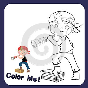 Coloring cute pirate illustration. Educational printable coloring worksheet