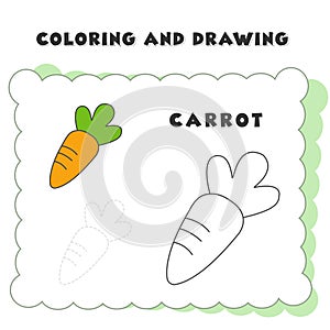 Coloring and drawing book element carrot. Hand Drawn Vegetables Illustration for Educational Coloring Book Design - Vector Outline