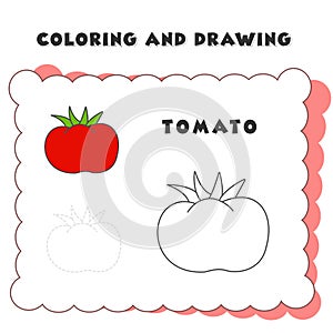 Coloring and drawing book element tomato. tomato coloring page - coloring fruits and vegetables for children - fun and easy