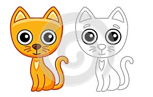Pet animal for children coloring book. Vector illustration of funny cat in a cartoon style. Trace the dots and color the